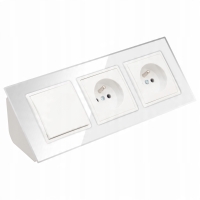 GNIAZDO PODWÓJNE SZKLANE MEBLOWE NAROŻNE Z WYŁĄCZNIKIEM BIAŁE LISTWA