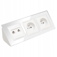 GNIAZDO PODWÓJNE SZKLANE MEBLOWE NAROŻNE BIUROWE RJ45X2 BIAŁE LISTWA