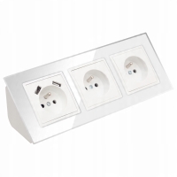 GNIAZDO POTRÓJNE SZKLANE MEBLOWE NAROŻNE USBX2 BIURKOWE BIAŁE LISTWA