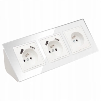 GNIAZDO POTRÓJNE SZKLANE MEBLOWE NAROŻNE USBX4 BIURKOWE BIAŁE LISTWA