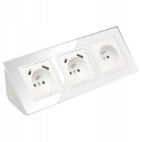 GNIAZDO POTRÓJNE SZKLANE MEBLOWE NAROŻNE USB TYP C BIURKOWE BIAŁE LISTWA