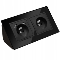 GNIAZDO PODWÓJNE SZKLANE MEBLOWE NAROŻNE BIURKOWE 2XUSB CZARNE MATOWE