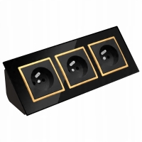 GNIAZDO POTRÓJNE SZKLANE MEBLOWE NAROŻNE BIURKOWE CZARNE ZŁOTE LISTWA