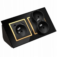 GNIAZDO POTRÓJNE SZKLANE MEBLOWE NAROŻNE BIURKOWE USB TYP C CZARNE ZŁOTE