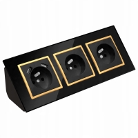 GNIAZDO POTRÓJNE SZKLANE MEBLOWE NAROŻNE USBX2 BIURKOWE CZARNE ZŁOTE LISTWA