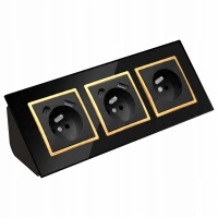 GNIAZDO POTRÓJNE SZKLANE MEBLOWE NAROŻNE USB TYP C CZARNE ZŁOTE LISTWA