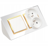 GNIAZDO PODWÓJNE SZKLANE MEBLOWE NAROŻNE Z WYŁĄCZNIKIEM BIAŁE ZŁOTE