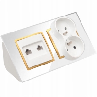 GNIAZDO PODWÓJNE SZKLANE MEBLOWE NAROŻNE BIUROWE RJ45 BIAŁE ZŁOTE