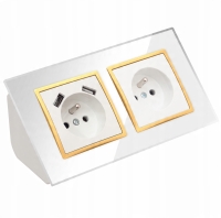 GNIAZDO PODWÓJNE SZKLANE MEBLOWE NAROŻNE BIURKOWE 2XUSB BIAŁE ZŁOTE