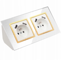 GNIAZDO PODWÓJNE SZKLANE MEBLOWE NAROŻNE BIURKOWE 4XUSB BIAŁE ZŁOTE