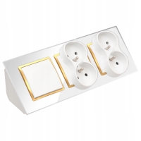 GNIAZDO POCZWÓRNE SZKLANE MEBLOWE NAROŻNE Z WYŁĄCZNIKIEM BIAŁE ZŁOTE