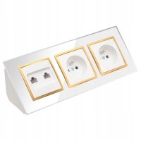 GNIAZDO PODWÓJNE SZKLANE MEBLOWE NAROŻNE BIUROWE RJ45X2 BIAŁE ZŁOTE LISTWA