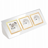 GNIAZDO POTRÓJNE SZKLANE MEBLOWE NAROŻNE USB TYP C BIAŁE LISTWA