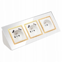 GNIAZDO POTRÓJNE SZKLANE MEBLOWE NAROŻNE USBX4 BIAŁE ZŁOTE CHOWANE LISTWA