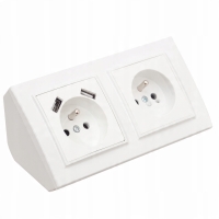 GNIAZDO PODWÓJNE MEBLOWE NAROŻNE BIURKOWE KUCHENNE BLATOWE 2XUSB BIAŁE