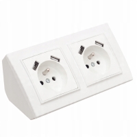 GNIAZDO PODWÓJNE MEBLOWE NAROŻNE BIURKOWE KUCHENNE BLATOWE 4XUSB BIAŁE