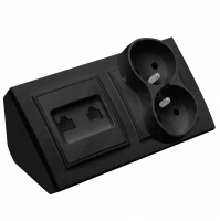 GNIAZDO PODWÓJNE MEBLOWE NAROŻNE BIUROWE RJ45 BIURKOWE CZARNE MATOWE