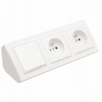 GNIAZDO PODWÓJNE MEBLOWE NAROŻNE Z WYŁĄCZNIKIEM BIURKOWE BIAŁE LISTWA