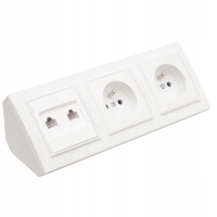 GNIAZDO PODWÓJNE MEBLOWE NAROŻNE BIUROWE RJ45X2 BIURKOWE BIAŁE LISTWA