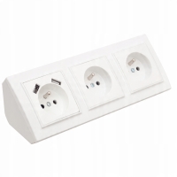 GNIAZDO POTRÓJNE MEBLOWE NAROŻNE KUCHENNE USBX2 BIURKOWE BIAŁE LISTWA