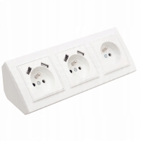 GNIAZDO POTRÓJNE MEBLOWE NAROŻNE KUCHENNE USBX4 BIURKOWE BIAŁE LISTWA