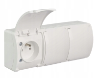 GNIAZDKO POTRÓJNE HERMETYCZNE NATYNKOWE Z KLAPKĄ BRYZGOSZCZELNE BIAŁE IP54