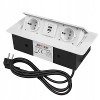 GNIAZDO CHOWANE W BLAT NABLATOWE + 2 USB GNIAZDKO MEBLOWE SCHUKO METALOWE