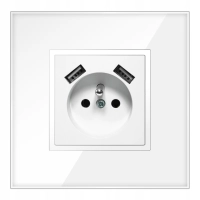 GNIAZDKO POJEDYNCZE BIAŁE SZKLANE Z BOLCEM KONTAKT Z ŁADOWARKĄ 2XUSB TYP A
